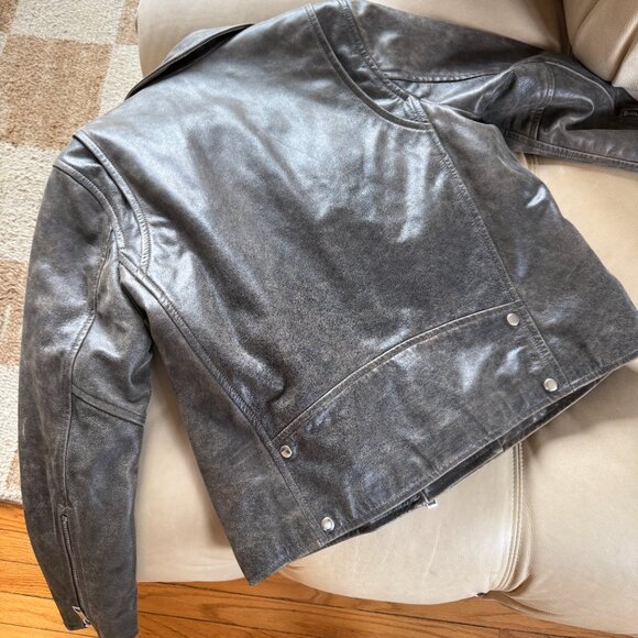 Madewell Distressed Leather Oversized Motorcycle Jacket - Picture 6 of 6